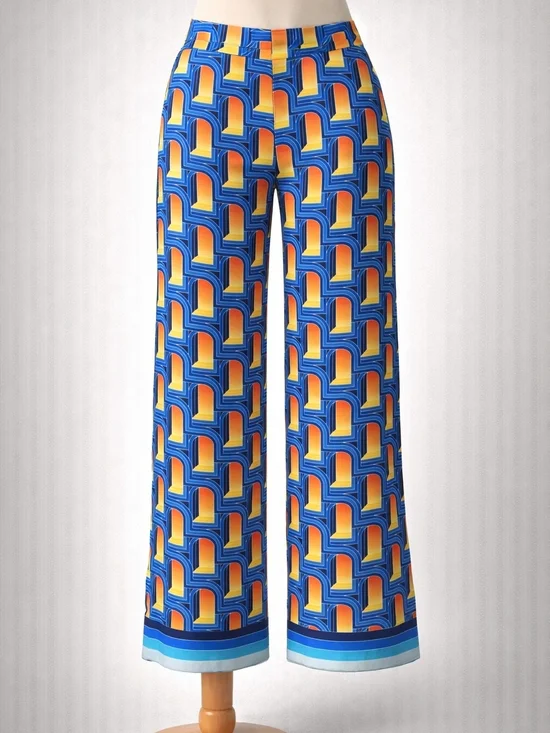 Casablanca L'Arche De Nuit Silk Palazzo Pants, Blue Multicolor (Size 36, US 4) - Picture 1 of 5